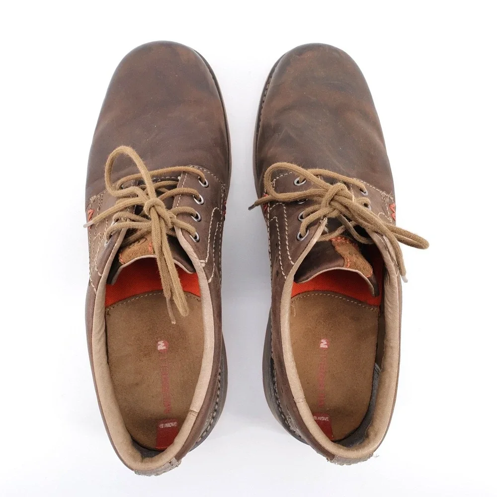 Merrell Men's Realm Lace Oxfords Dark Earth Leather Shoes‎ Brown Mens 11.5
